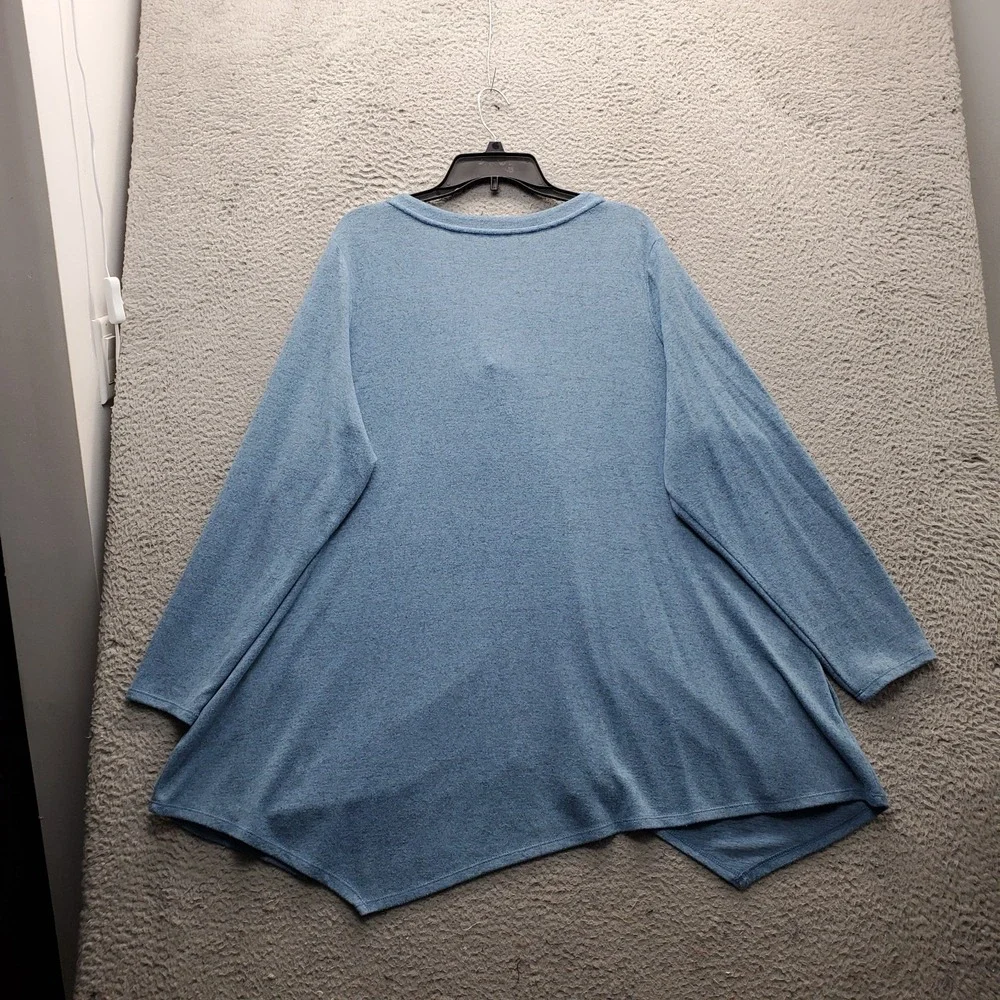 LOGO by Lori Goldstein Cardigan Sweater Womens 2X Blue Asymmetrical Hem V-Neck - Picture 2 of 9